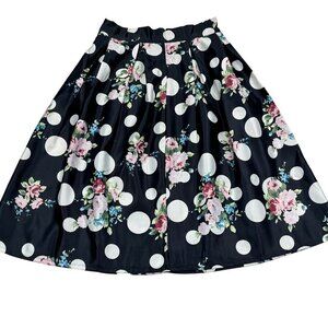 Two12 Collection Polka Dot/Floral Rockabilly Full Circle Skirt Women's SZ Medium